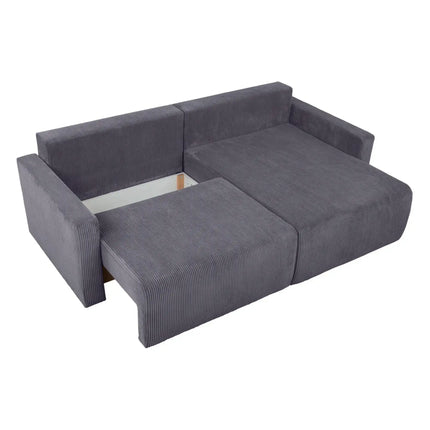 Coltar extensibil RUFIO, universal, stofa catifelata gri - Paso 22, cu lada depozitare, 230x146x91 cm
