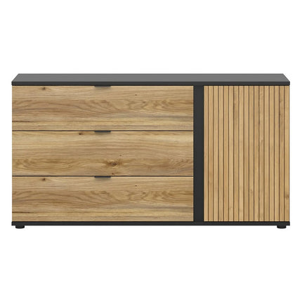 Comoda LUEN, stejar/negru, PAL laminat, 144x40x77 cm