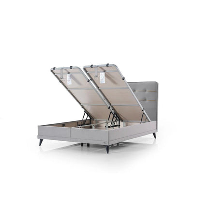 Pat FLEXFIT 120x200, stofa catifelata gri - Noway E1055, cu somiera si spatiu depozitare