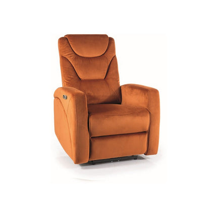 Fotoliu recliner KRONOS, stofa catifelata caramizie, rabatare electrica, 79x94x107 cm