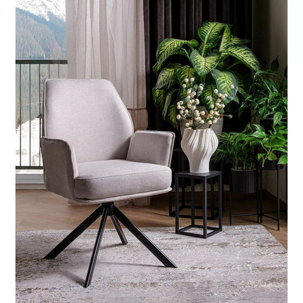 Scaun rotativ HUGO, bej deschis/negru, stofa clasica/metal, 58x46x90 cm