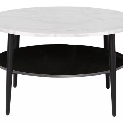 Masuta cafea ELLA A, alb cu efect de marmura/negru mat, PAL/metal, 80x45 cm
