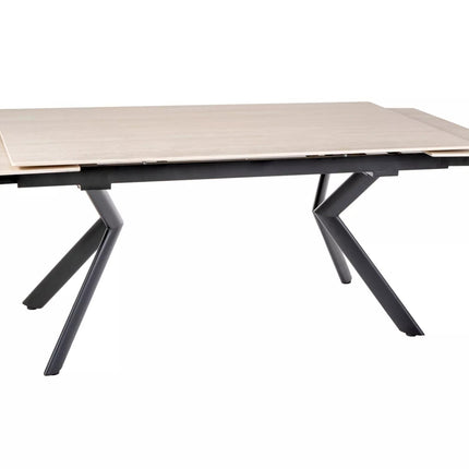 Masa extensibila NORTON, piatra travertin/negru, ceramica/metal, 160/240x90x75 cm