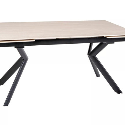 Masa extensibila NORTON, piatra travertin/negru, ceramica/metal, 160/240x90x75 cm