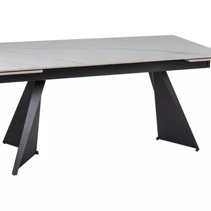 Masa extensibila LACONI, alb cu efect de marmura, ceramica/metal, 160/220x90x76 cm