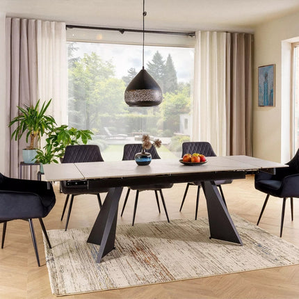 Masa extensibila LACONI, alb cu efect de marmura, ceramica/metal, 160/220x90x76 cm