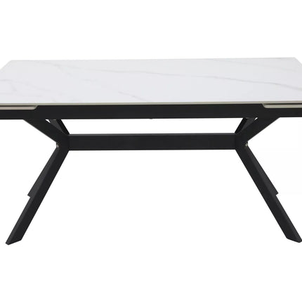 Masa extensibila IMPERIA, alb mat cu efect de marmura/negru, ceramica/metal, 180/240x90x76 cm