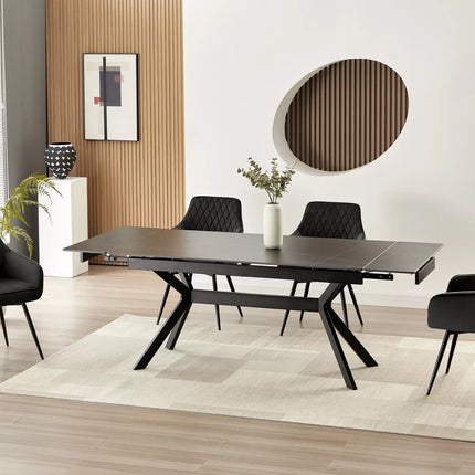 Masa extensibila IMPERIA, negru mat cu efect de marmura, ceramica/metal, 180/240x90x76 cm