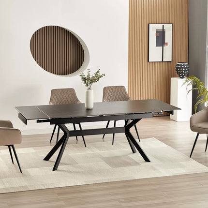 Masa extensibila IMPERIA, negru mat cu efect de marmura, ceramica/metal, 160/220x90x76 cm