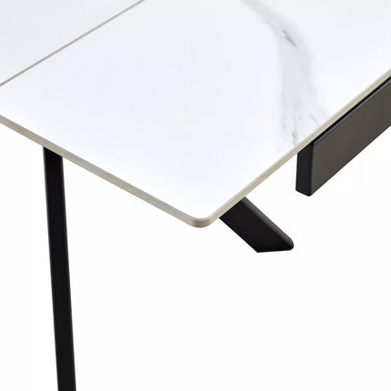 Masa extensibila IMPERIA, alb mat cu efect de marmura/negru, ceramica/metal, 180/240x90x76 cm