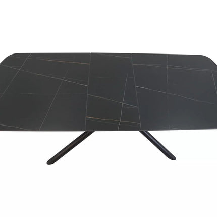 Masa extensibila VECTOR, negru mat cu efect de marmura, ceramica/metal, 180/220x90x76 cm