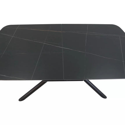 Masa extensibila VECTOR, negru mat cu efect de marmura, ceramica/metal, 180/220x90x76 cm