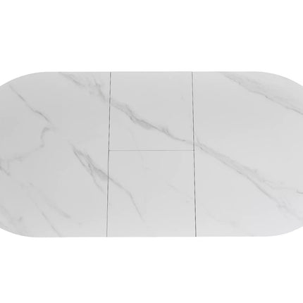 Masa extensibila GASTON, alb mat cu efect de marmura, ceramica/metal, 140/180x80x76 cm