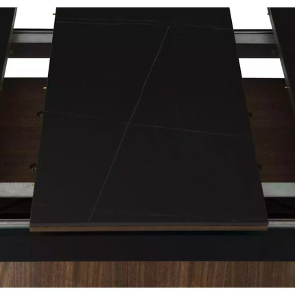 Masa extensibila MONACO, negru cu efect de marmura/nuc, 160/200x90x75 cm