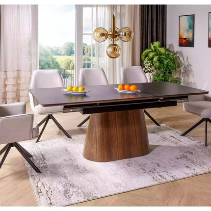 Masa extensibila MONACO, negru cu efect de marmura/nuc, 160/200x90x75 cm
