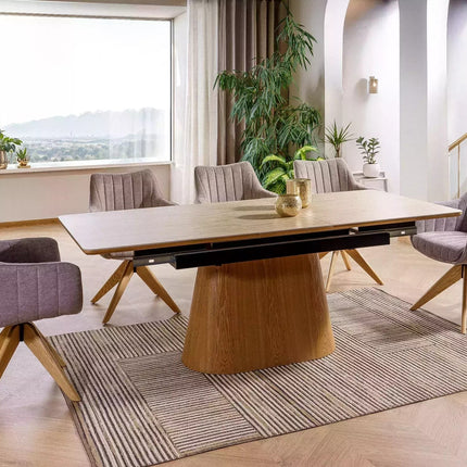 Masa extensibila MONACO, piatra travertin/stejar, 160/200x90x75 cm