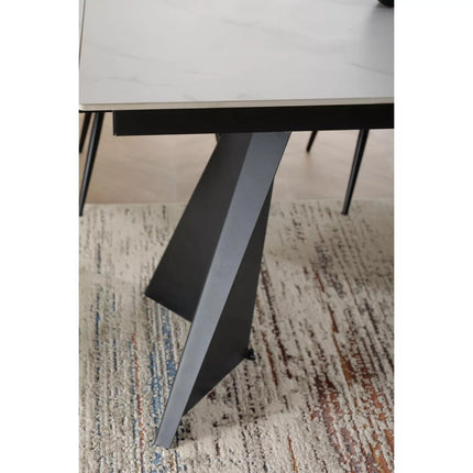Masa extensibila LACONI, alb cu efect de marmura, ceramica/metal, 160/220x90x76 cm