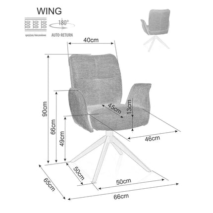 Scaun WING, gri deschis - Brego 02, stofa clasica/metal, 66x45x90 cm