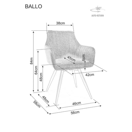 Scaun BALLO, gri/negru, stofa clasica/metal, 56x45x84 cm