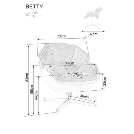 Fotoliu rotativ BETTY, gri/negru, stofa clasica/metal, 73x87x83 cm