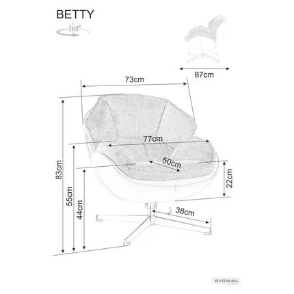 Fotoliu rotativ BETTY, galben/negru, stofa clasica/metal, 73x87x83 cm