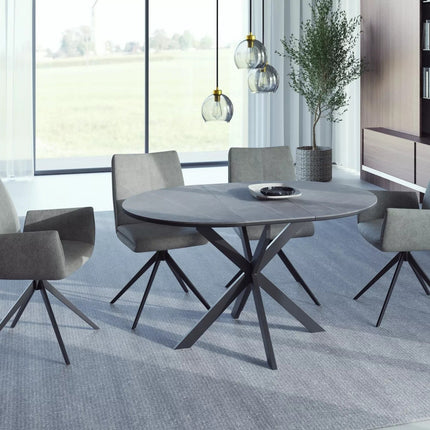 Masa extensibila GASTON, gri mat cu efect de marmura, ceramica/metal, 100/135x100x76 cm