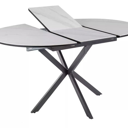 Masa extensibila GASTON, alb mat cu efect de marmura, ceramica/metal, 100/135x100x76 cm