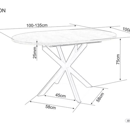 Masa extensibila GASTON, negru mat cu efect de marmura, ceramica/metal, 100/135x100x76 cm
