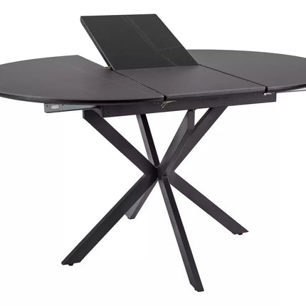 Masa extensibila GASTON, negru mat cu efect de marmura, ceramica/metal, 100/135x100x76 cm