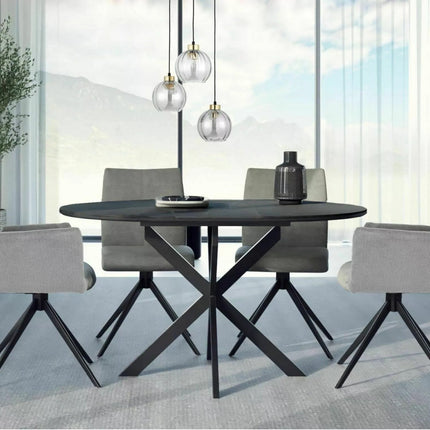 Masa extensibila GASTON, negru mat cu efect de marmura, ceramica/metal, 100/135x100x76 cm
