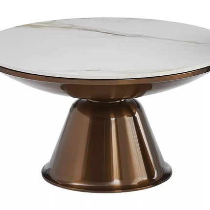 Set 2 masute cafea VERA, alb cu efect de marmura/cupru, ceramica/metal