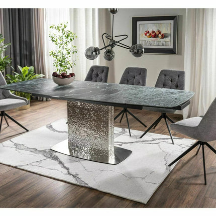 Masa extensibila MONCLER, verde/crom, sticla/ceramica/metal, 160/240x90x76 cm