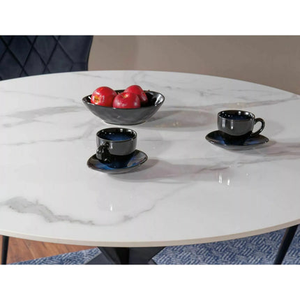 Masa rotunda TALIA, alb lucios/negru mat, ceramica/metal, 90x75 cm