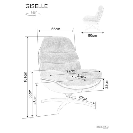 Fotoliu rotativ GISELLE, gri, stofa/piele ecologica/metal, 77x90x101 cm