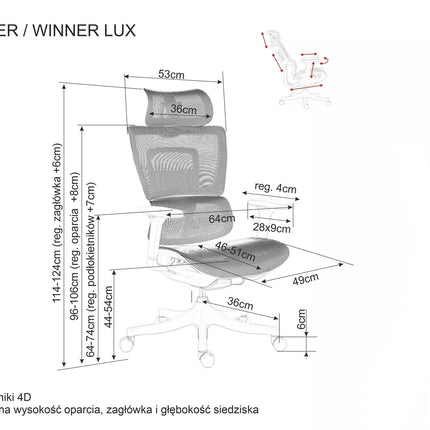 Scaun de birou WINNER LUX, negru/crom, plasa/metal, 64x51x114 cm