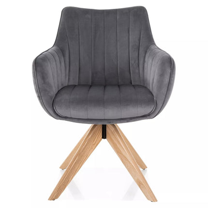 Scaun rotativ AZALIA, gri inchis - Bluvel 14, stofa catifelata/lemn, 61x44x86 cm