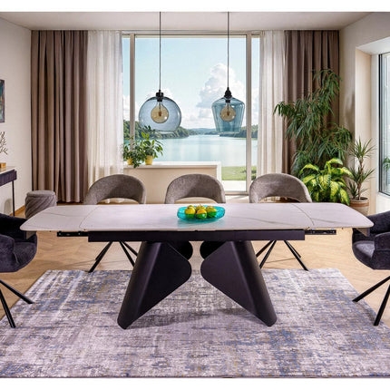 Masa extensibila ARMANDO, alb cu efect de marmura, ceramica/metal, 160/240x90x76 cm