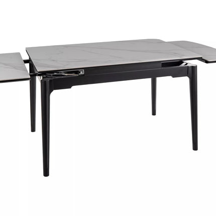 Masa extensibila SENTO, alb cu efect de marmura, ceramica/lemn, 120/180x80x76 cm