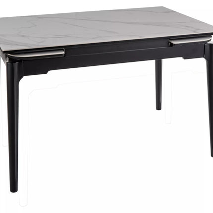 Masa extensibila SENTO, alb cu efect de marmura, ceramica/lemn, 120/180x80x76 cm