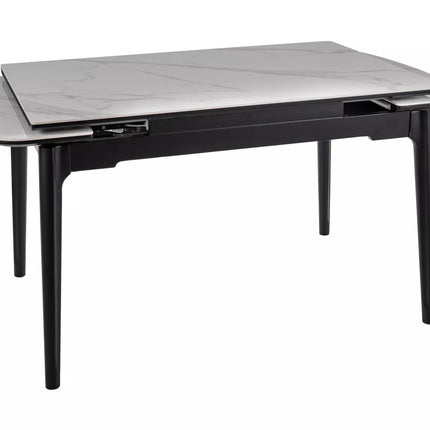 Masa extensibila SENTO, alb cu efect de marmura, ceramica/lemn, 120/180x80x76 cm