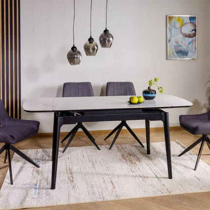Masa extensibila SENTO, alb cu efect de marmura, ceramica/lemn, 120/180x80x76 cm