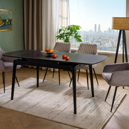 Masa extensibila SENTO, negru mat cu efect de marmura, ceramica/lemn, 120/180x80x76 cm