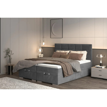 Pat GEMMA 140 boxspring, personalizabil, cu spatiu depozitare, saltele si topper 5 cm