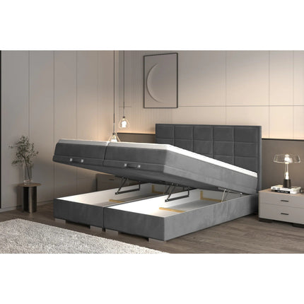 Pat GEMMA 140 boxspring, personalizabil, cu spatiu depozitare, saltele si topper 5 cm