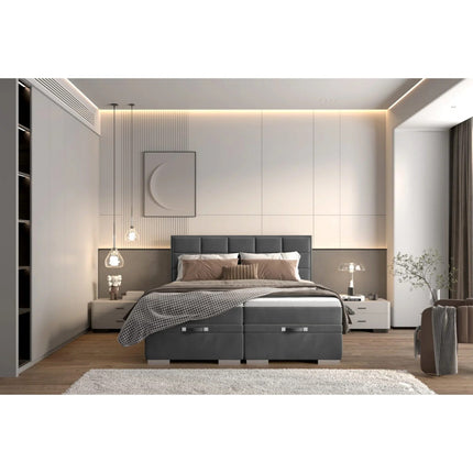 Pat GEMMA 140 boxspring, personalizabil, cu spatiu depozitare, saltele si topper 5 cm