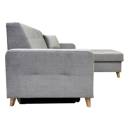 Coltar extensibil LARS, universal, stofa catifelata gri - Voss 07, cu lada depozitare, 223x161x83 cm