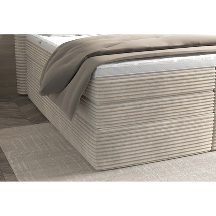 Pat HUDSON 140 boxspring, personalizabil, cu spatiu depozitare, saltele si topper 5 cm