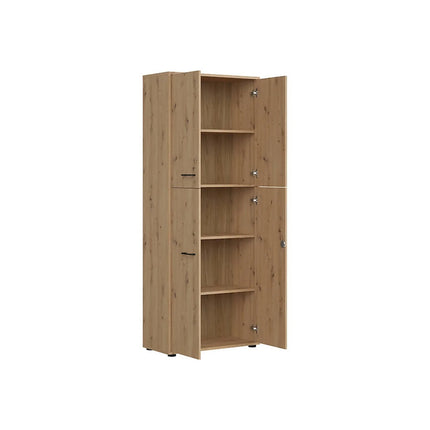Dulap SPACE OFFICE, stejar artisan, PAL laminat, cu 4 usi, 80x37x203 cm