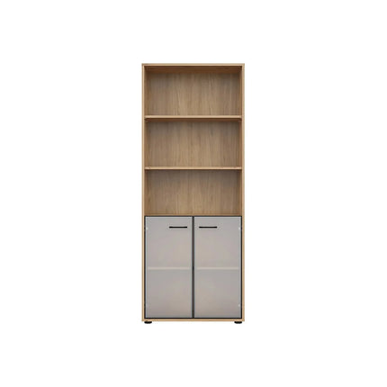 Vitrina SPACE OFFICE, stejar artisan/negru fumuriu, PAL laminat/sticla, cu 2 usi si 3 rafturi, 80x38x203 cm