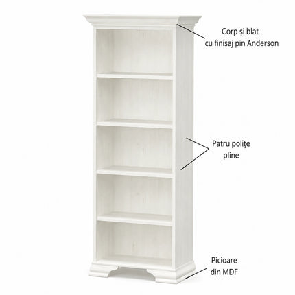 Biblioteca IRYS, pin alb anderson, PAL laminat, 70x43x198 cm